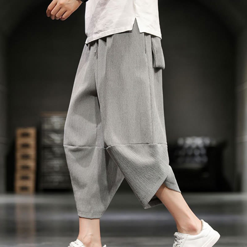 Buddha Stones Sommer-Herrenhose, einfarbig, knöchellang mit Taschen - image 6