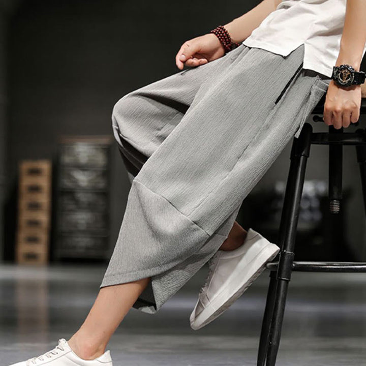 Buddha Stones Sommer-Herrenhose, einfarbig, knöchellang mit Taschen - image 4