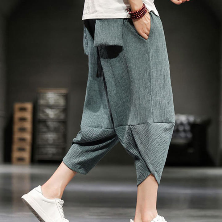 Buddha Stones Sommer Solide Herren Baumwoll-Leinen-Kurzhosen Mit Taschen - image 12