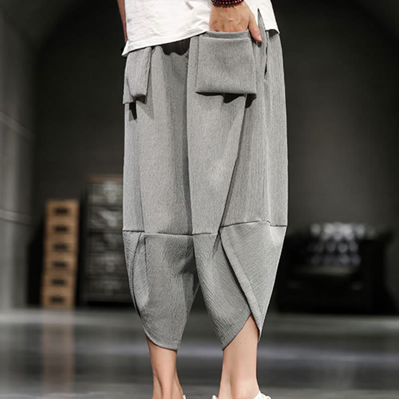 Buddha Stones Sommer-Herrenhose, einfarbig, knöchellang mit Taschen - image 2