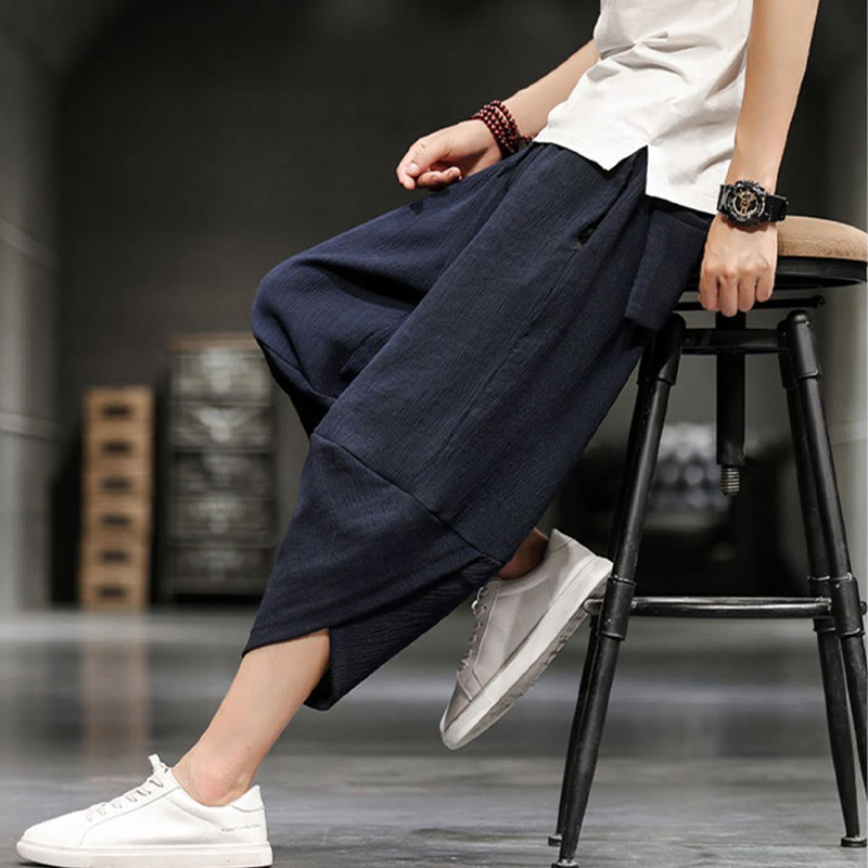 Buddha Stones Sommer-Herrenhose, einfarbig, knöchellang mit Taschen - image 19