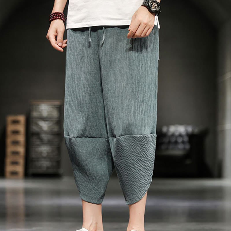 Buddha Stones Sommer Solide Herren Baumwoll-Leinen-Kurzhosen Mit Taschen - image 15