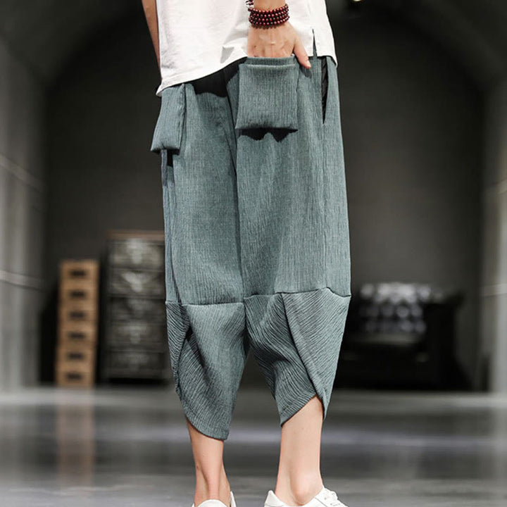 Buddha Stones Sommer Solide Herren Baumwoll-Leinen-Kurzhosen Mit Taschen - image 12