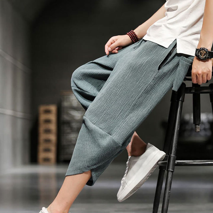 Buddha Stones Sommer Solide Herren Baumwoll-Leinen-Kurzhosen Mit Taschen - image 13