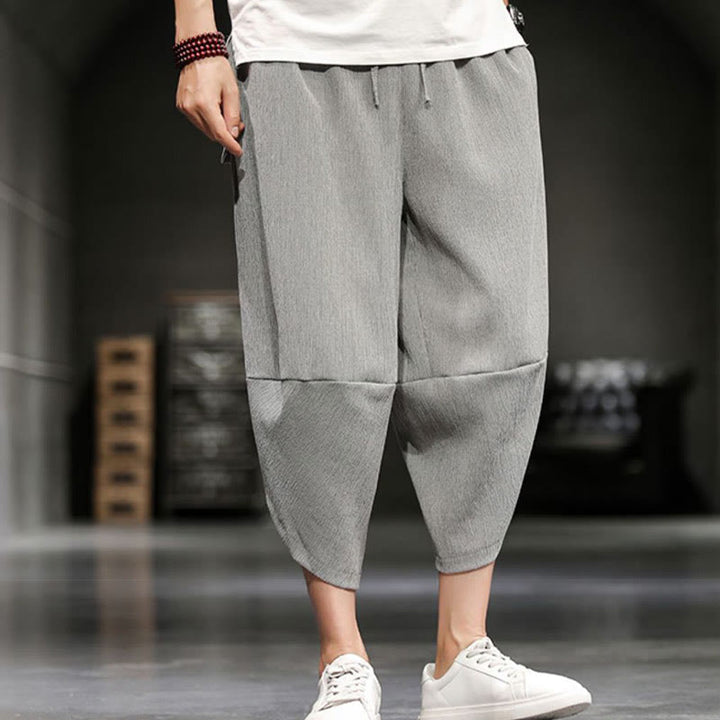 Buddha Stones Sommer-Herrenhose, einfarbig, knöchellang mit Taschen - image 1