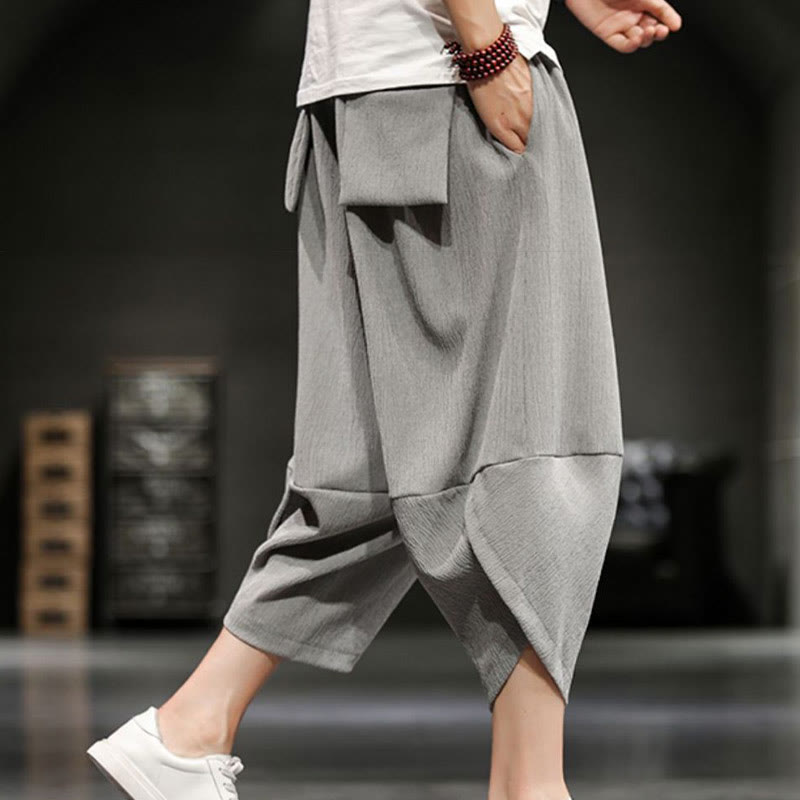 Buddha Stones Sommer-Herrenhose, einfarbig, knöchellang mit Taschen - image 3