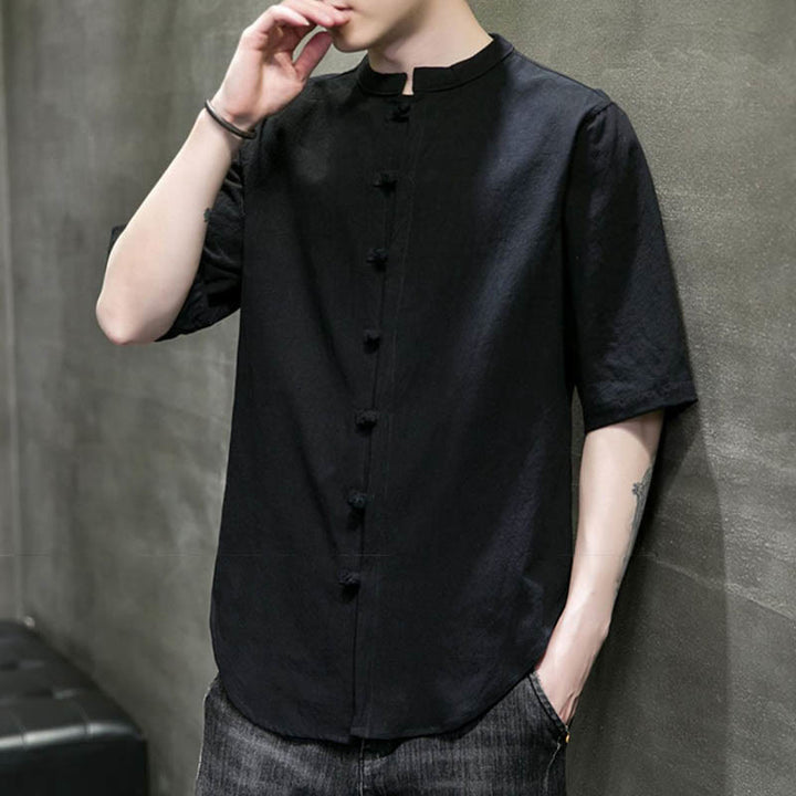 Buddha Stones einfarbiges Herren-Halbarm-Baumwollhemd - image 21