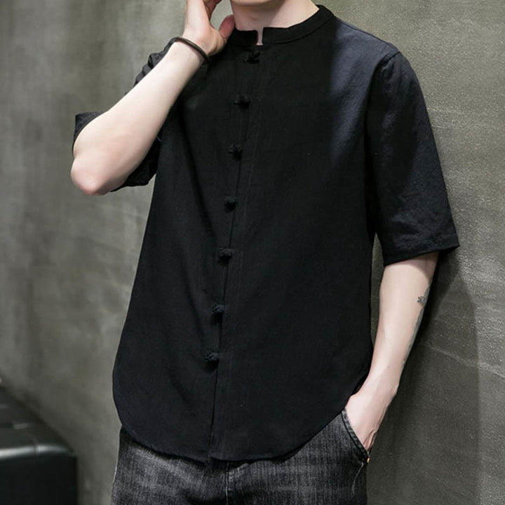 Buddha Stones einfarbiges Herren-Halbarm-Baumwollhemd - image 19