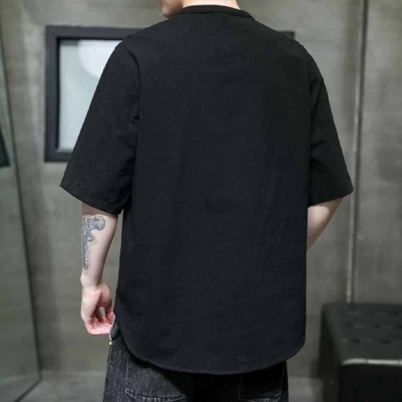 Buddha Stones einfarbiges Herren-Halbarm-Baumwollhemd - image 18