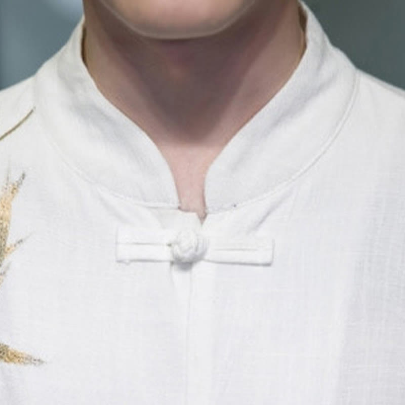 Buddha Stones Chinesischer Froschknopf-Tang-Anzug Bambusblätter Langarmhemd Baumwoll-Leinen Herrenjacke - image 3