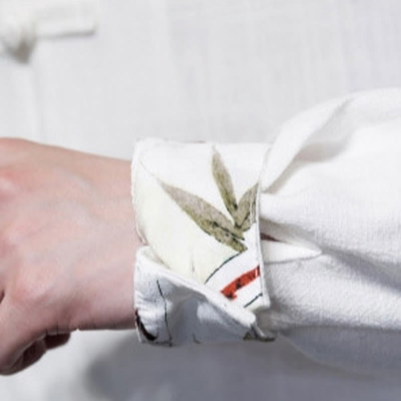 Buddha Stones Chinesischer Froschknopf-Tang-Anzug Bambusblätter Langarmhemd Baumwoll-Leinen Herrenjacke - image 5