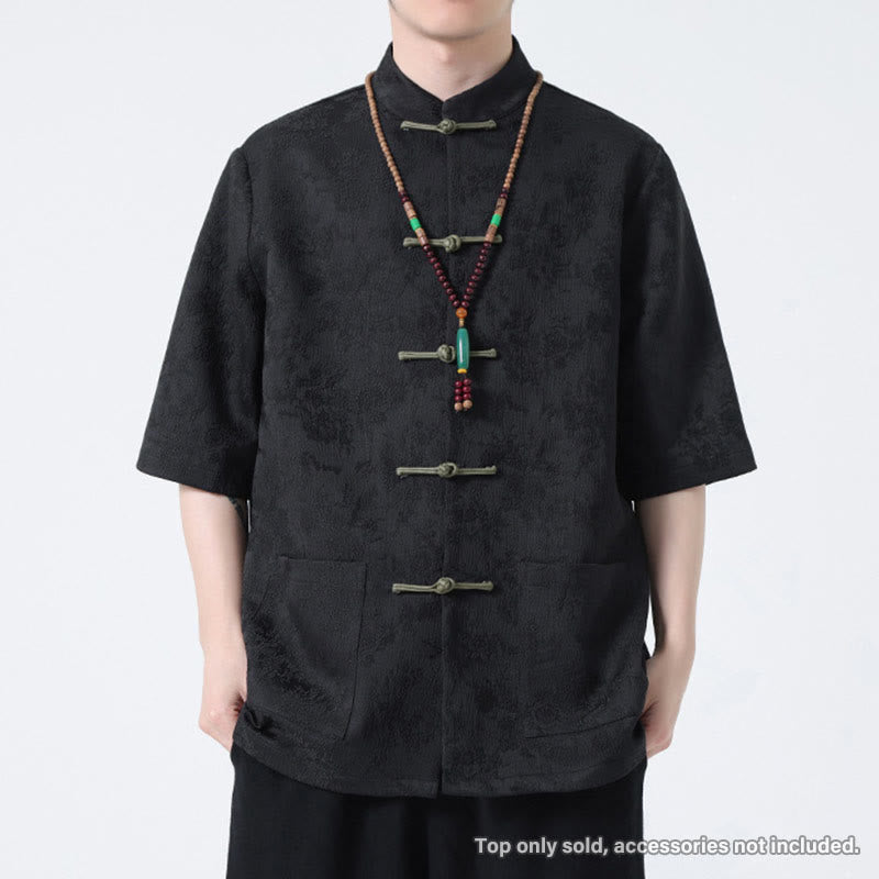 Buddha Stones Chinesische Tang-Anzug Froschknopf Jacquard-Druck Herren Halbarmhemd mit Taschen