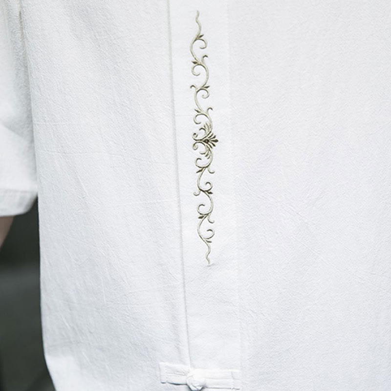 Buddha Stones Einfarbiges Hemd mit Froschknopfstickerei für Herren, Halbarm, Baumwolle - image 24