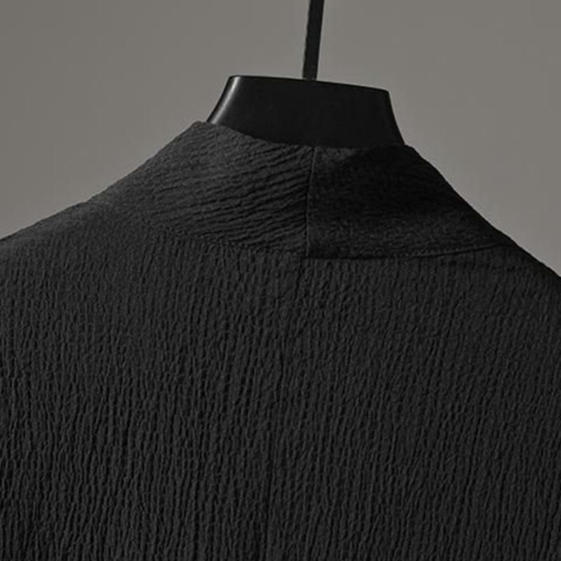 Buddha Stones Unifarbener V-Ausschnitt Dreiviertelarm Shirt Freizeit Hose Bekleidung Herren Set - image 13