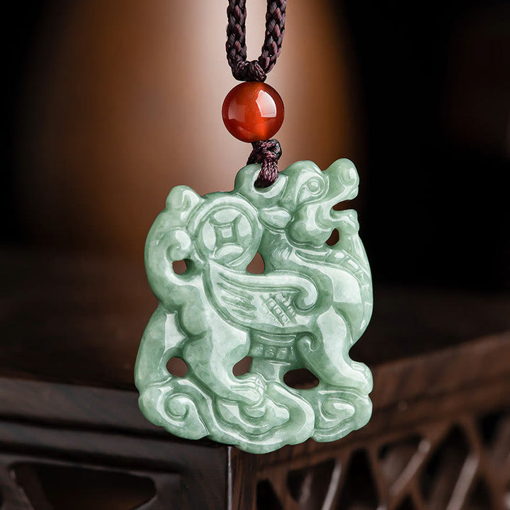 Buddha Stones Jade PiXiu Wohlstand Glück Strang Halskette Anhänger