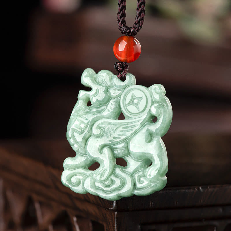 Buddha Stones Jade PiXiu Wohlstand Glück Strang Halskette Anhänger