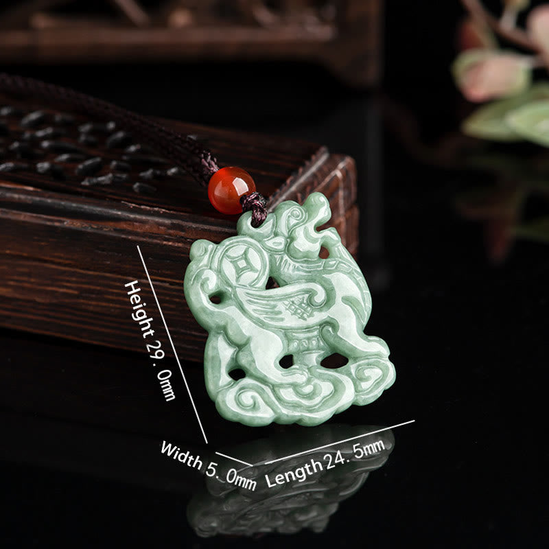 Buddha Stones Jade PiXiu Wohlstand Glück Strang Halskette Anhänger