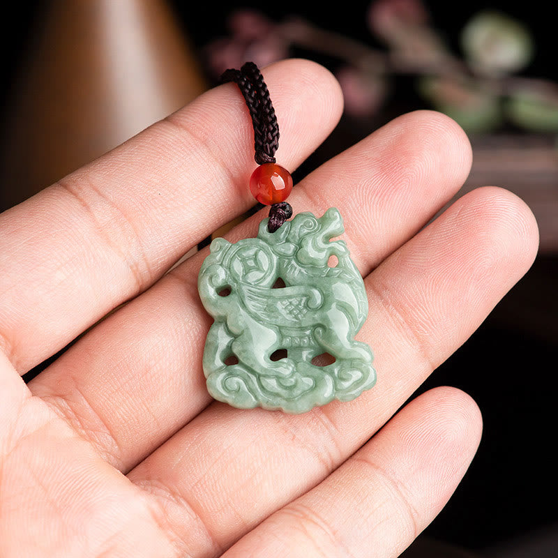 Buddha Stones Jade PiXiu Wohlstand Glück Strang Halskette Anhänger