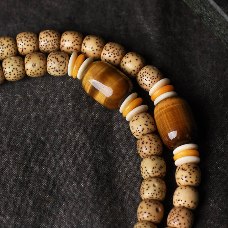 Buddha Stones 108 Mala Perlen Bodhisamen Tigerauge Fu Zeichen Friedensarmband