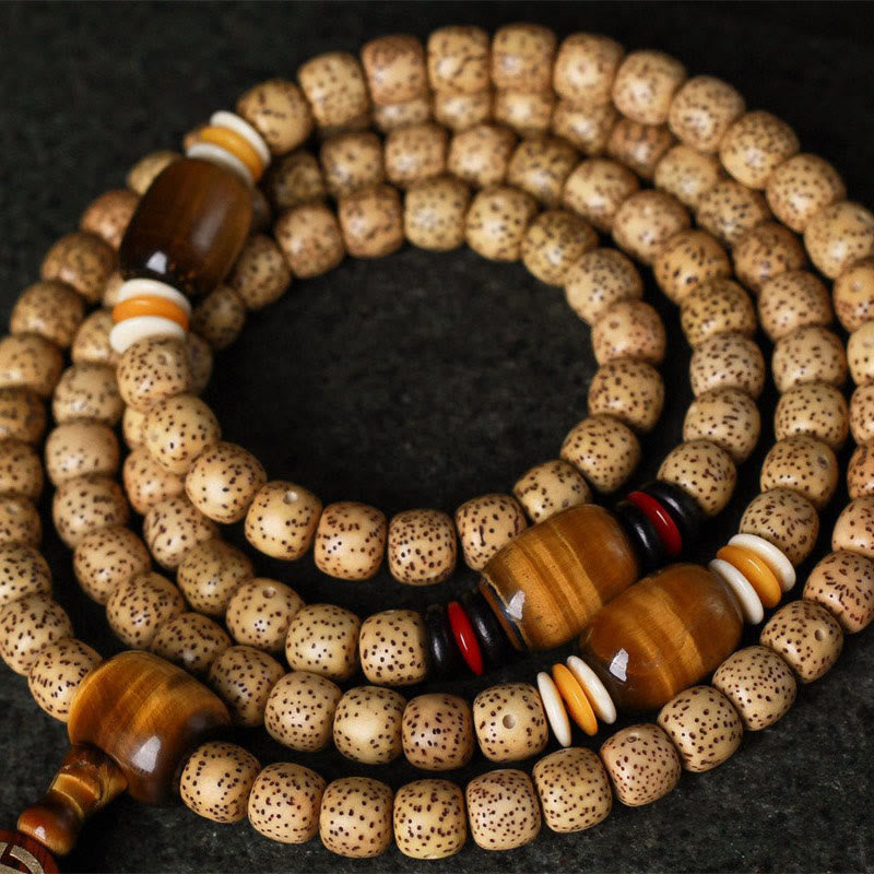 Buddha Stones 108 Mala Perlen Bodhisamen Tigerauge Fu Zeichen Friedensarmband