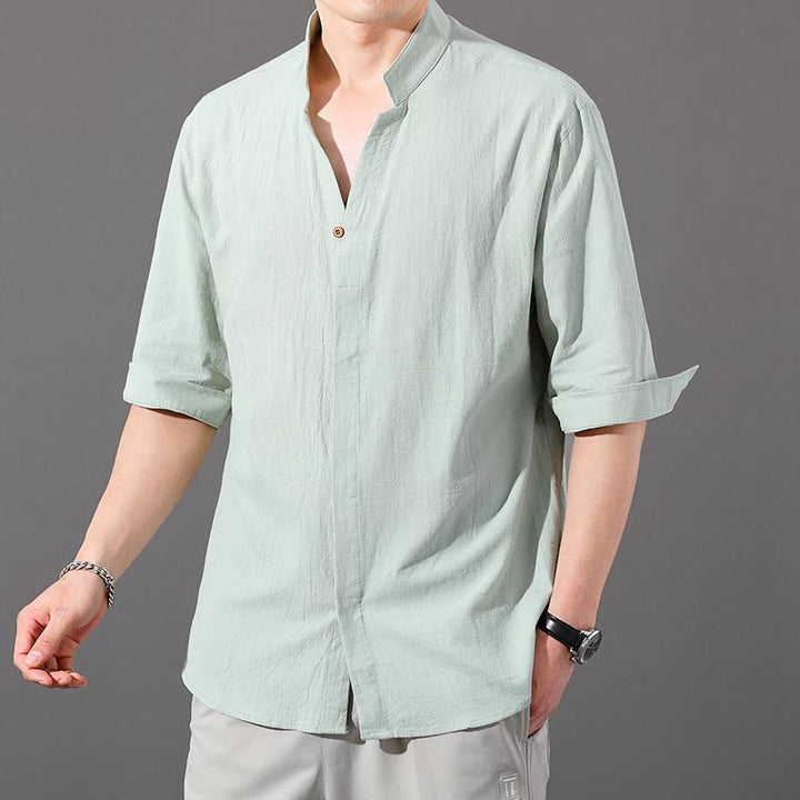 Buddha Stones Sommer Herren Baumwollhemd mit Halbem Ärmel und Knöpfen - MintCreme - US/ UK/AU48，EU58 (6XL)  - image 12