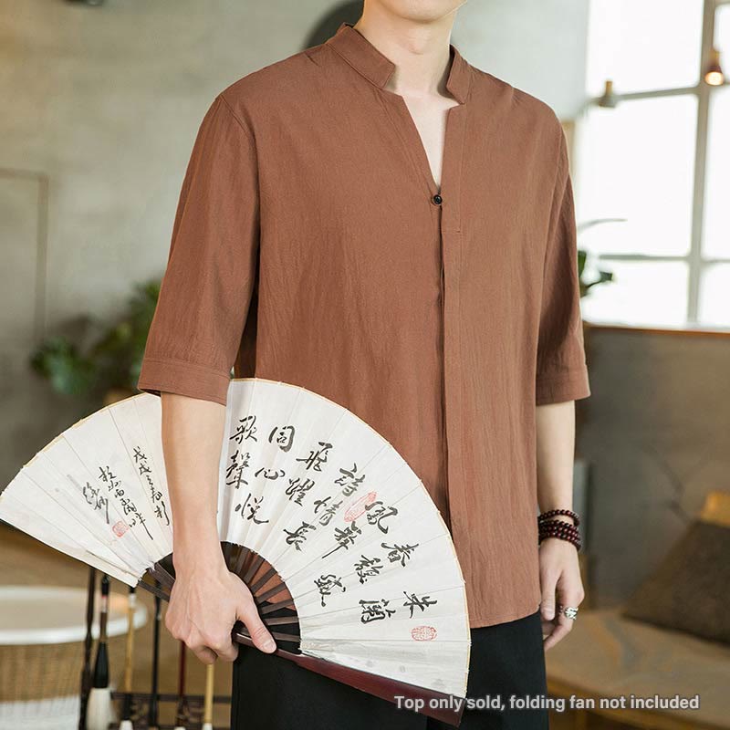 Buddha Stones Sommer Herren Baumwollhemd mit Halbem Ärmel und Knöpfen - image 14