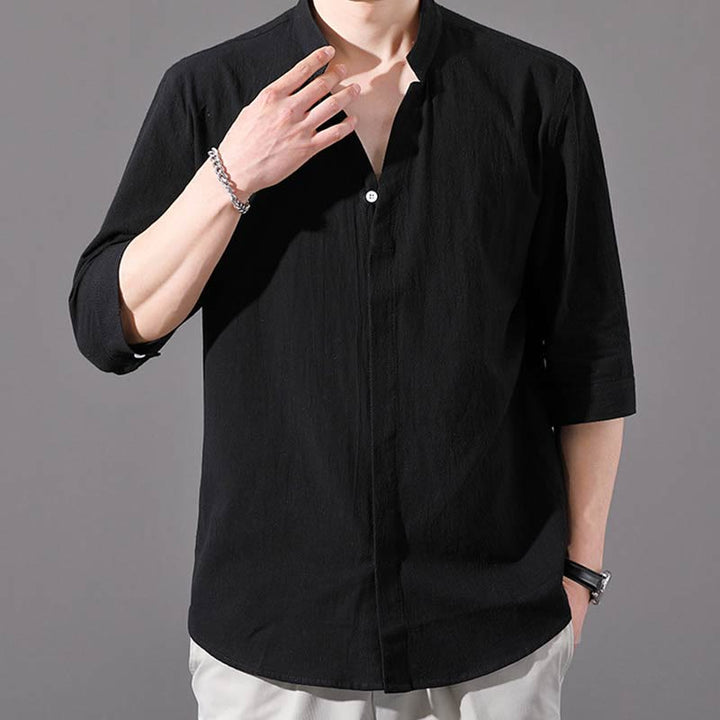 Buddha Stones Sommer Herren Baumwollhemd mit Halbem Ärmel und Knöpfen - image 10