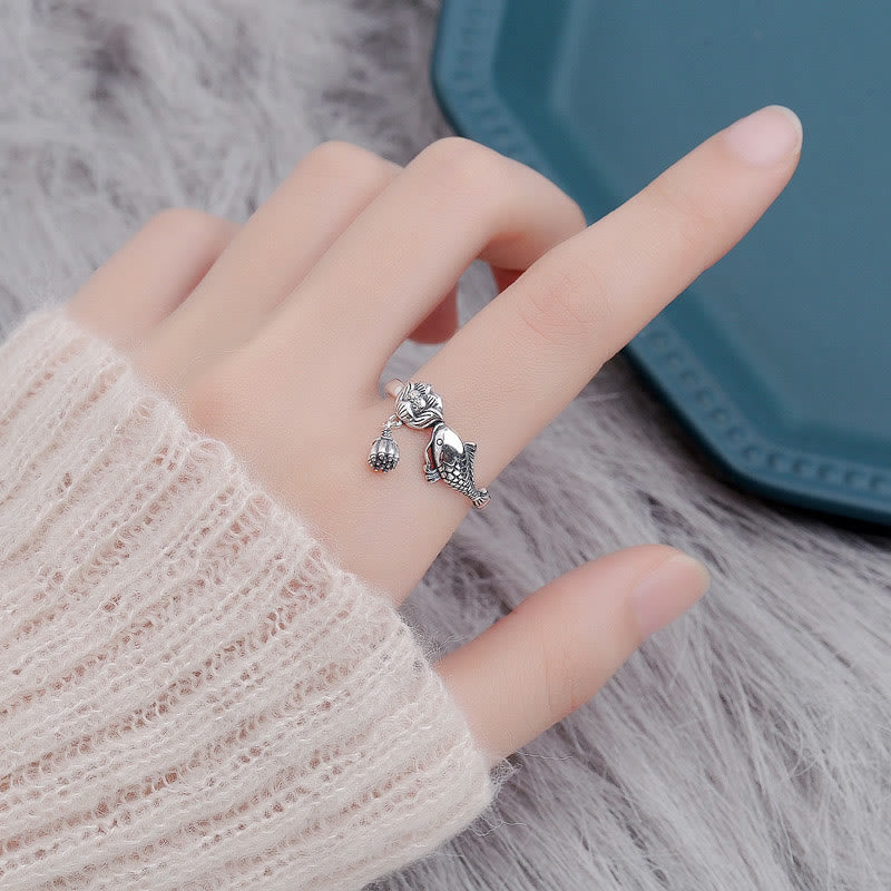 Buddha Stones 925 Sterling Silber Koi Fisch Lotus Blume Erfolg Ring - image 4