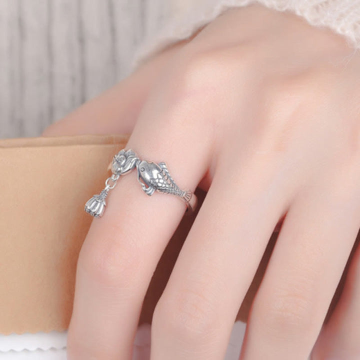 Buddha Stones 925 Sterling Silber Koi Fisch Lotus Blume Erfolg Ring - image 5