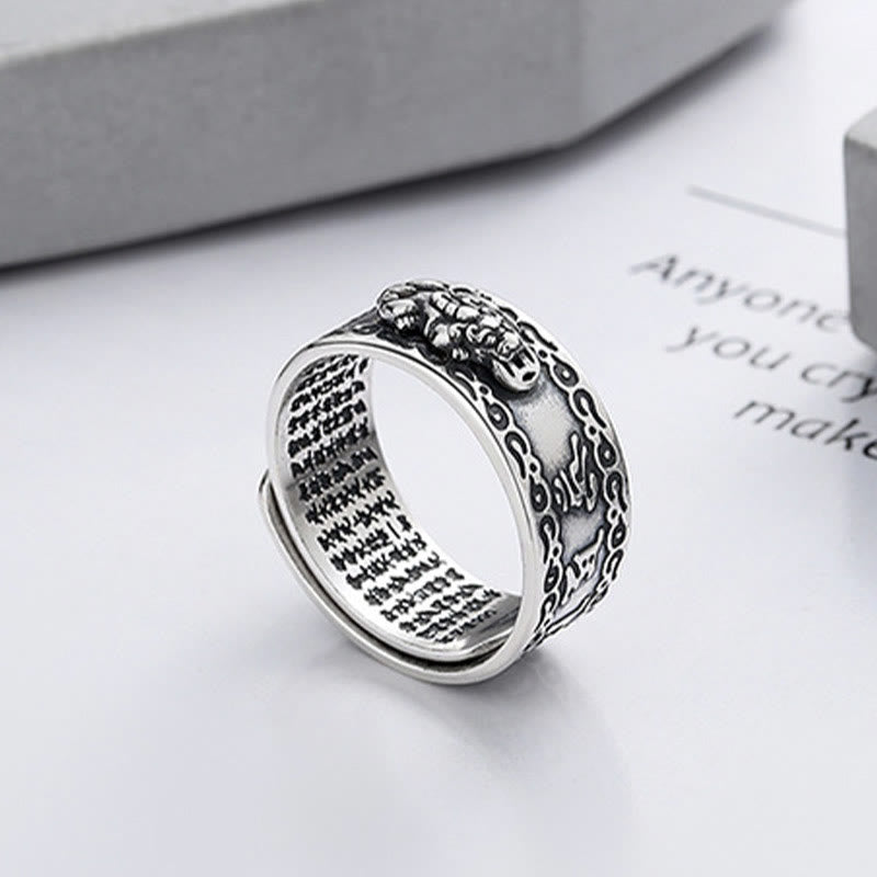 Buddha Stones 925er Sterlingsilber PiXiu Inschrift Geschnitzter Wohlstands Verstellbarer Ring - image 2