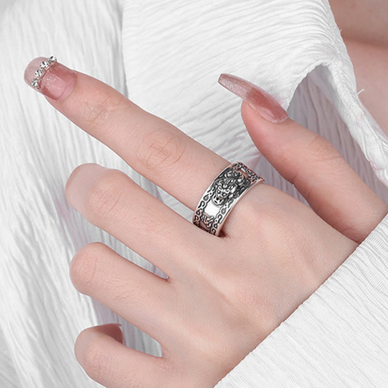 Buddha Stones 925er Sterlingsilber PiXiu Inschrift Geschnitzter Wohlstands Verstellbarer Ring - image 7