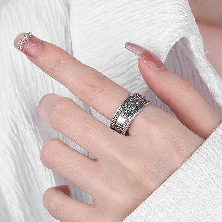 Buddha Stones 925er Sterlingsilber PiXiu Inschrift Geschnitzter Wohlstands Verstellbarer Ring - image 7