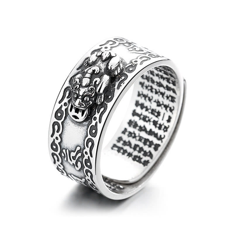 Buddha Stones 925er Sterlingsilber PiXiu Inschrift Geschnitzter Wohlstands Verstellbarer Ring