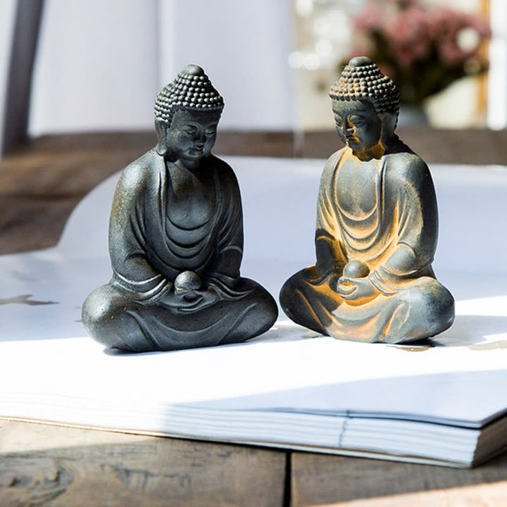 Buddha Stones Tibetischer Meditierender Buddha Eisenpulver Rostguss Harzstatue Gelassenheit Dekoration - image 16