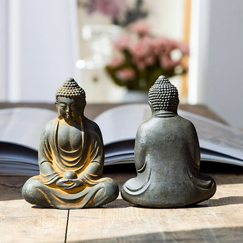 Buddha Stones Tibetischer Meditierender Buddha Eisenpulver Rostguss Harzstatue Gelassenheit Dekoration - image 4