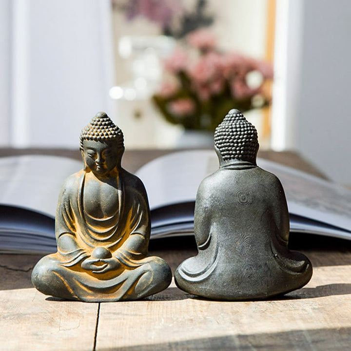 Buddha Stones Tibetischer Meditierender Buddha Eisenpulver Rostguss Harzstatue Gelassenheit Dekoration - image 4