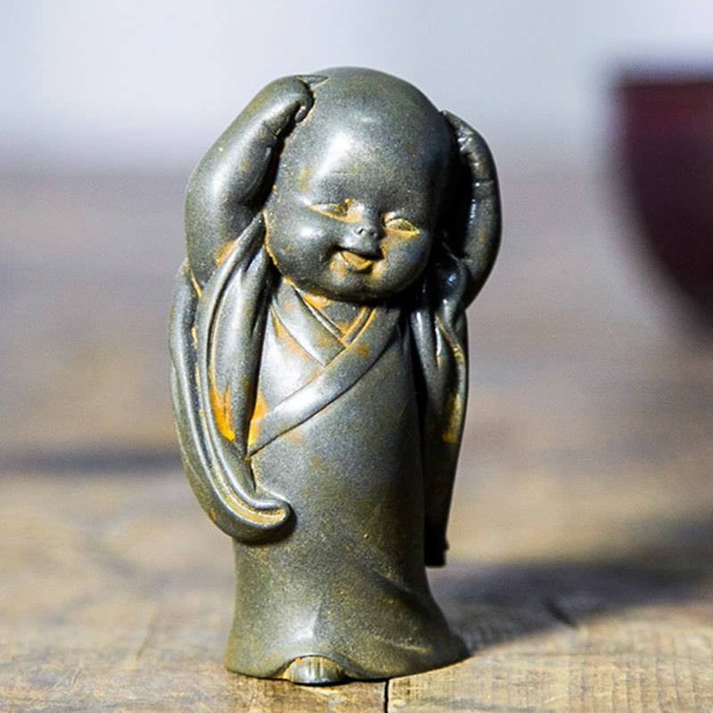 Buddha Stones Kleiner meditierender Mönch Eisenpulver Rost Gießharzstatue Schreibtischdekoration - image 18