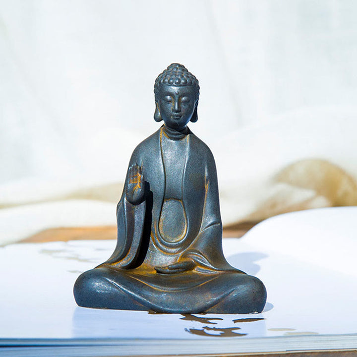 Buddha Stones handgefertigte Meditations-Sakyamuni-Buddha-Eisenpulver-Rost-Guss-Harzfigur Dekoration - image 6