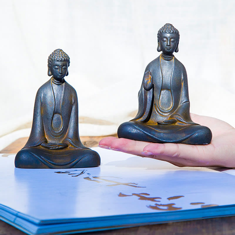 Buddha Stones handgefertigte Meditations-Sakyamuni-Buddha-Eisenpulver-Rost-Guss-Harzfigur Dekoration - image 22