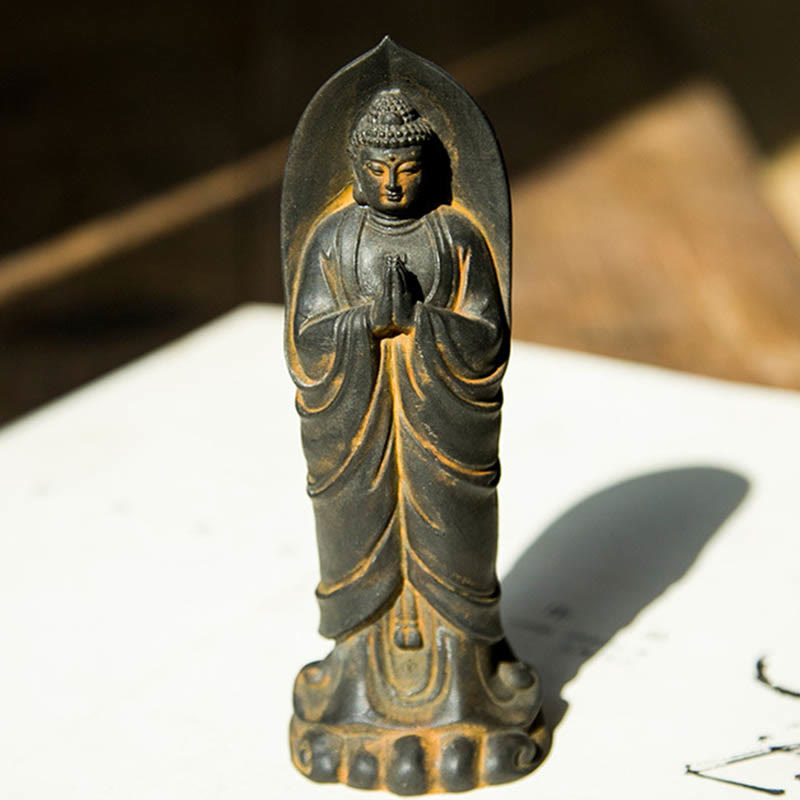 Buddha Stones handgefertigte Sakyamuni Buddha Namaste Eisenpulver Rost gegossenes Harz Statue Dekoration - image 1