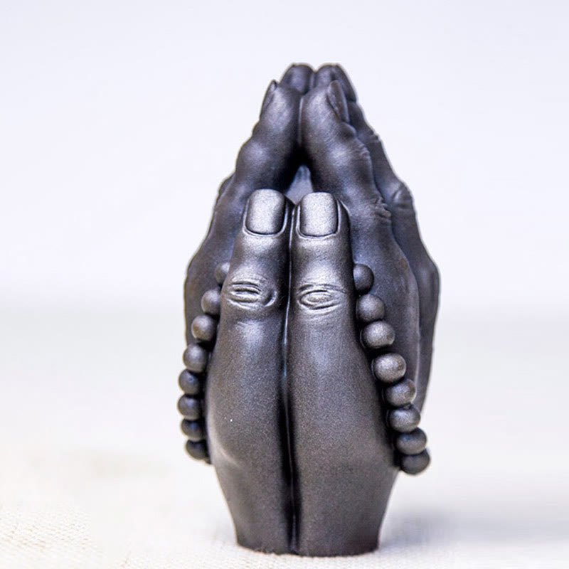 Buddha Stones handgefertigte Buddha-Hand Namaste Eisenpulver Rost Gießharz Statue Dekoration - Poliertes Namaste 15*7,5*7cm - image 12