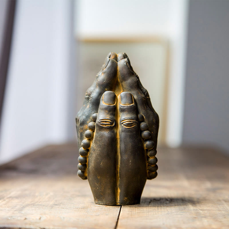 Buddha Stones handgefertigte Buddha-Hand Namaste Eisenpulver Rost Gießharz Statue Dekoration - Rostfarbenes Namaste-Tuch, 15 x 2,5 cm - image 0