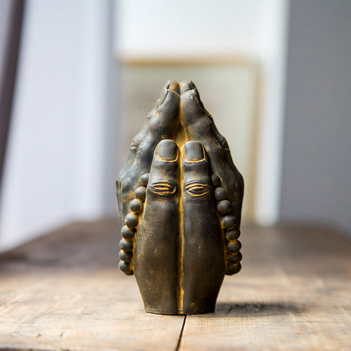 Buddha Stones handgefertigte Buddha-Hand Namaste Eisenpulver Rost Gießharz Statue Dekoration - Rostfarbenes Namaste-Tuch, 15 x 2,5 cm - image 0