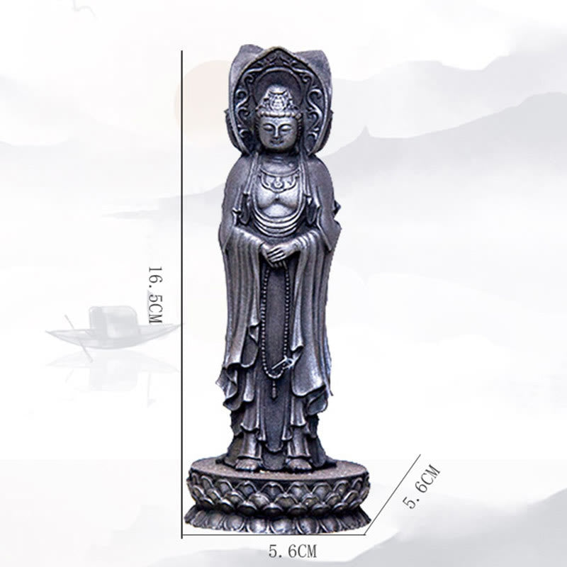 Buddha Stones Drei-seitige Kwan Yin Avalokitesvara Eisenpulver-Rost-Guss-Harzstatue Reichtum Tischdekoration