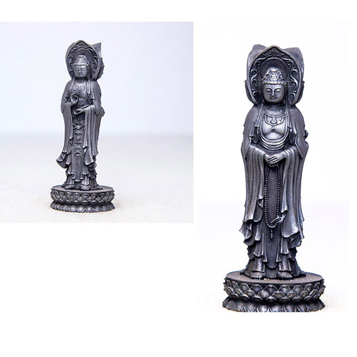 Buddha Stones Drei-seitige Kwan Yin Avalokitesvara Eisenpulver-Rost-Guss-Harzstatue Reichtum Tischdekoration