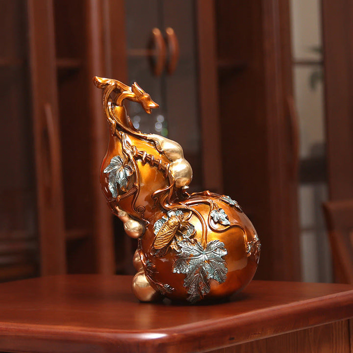 Buddha Stones Goldene Kürbis Messing Kupfer Statue Zuhause Schreibtisch Dekoration - Großer Kürbis 18 x 13,5 x 25,5 cm - image 0