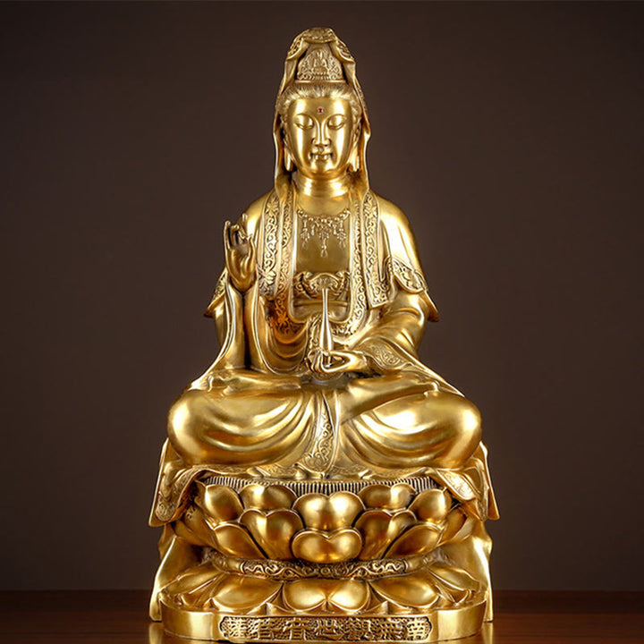 Buddha Stones Kwan Yin Avalokitesvara Wohlstand Messing Kupfer Statue Heimtischdekoration