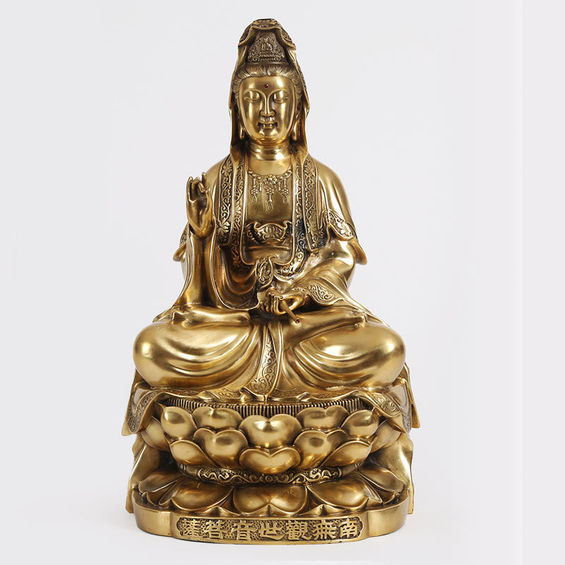 Buddha Stones Kwan Yin Avalokitesvara Wohlstand Messing Kupfer Statue Heimtischdekoration