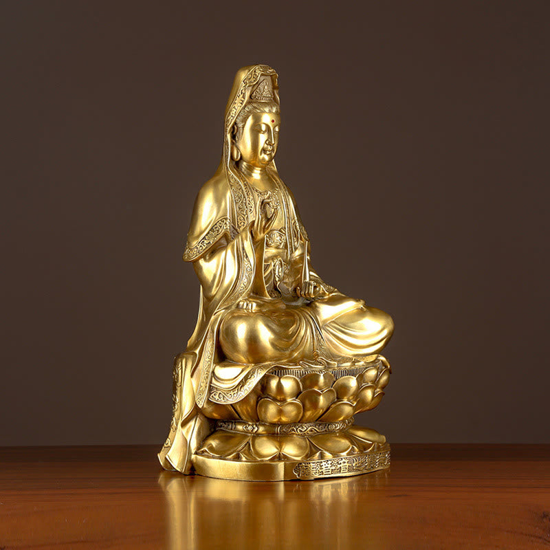 Buddha Stones Kwan Yin Avalokitesvara Wohlstand Messing Kupfer Statue Heimtischdekoration