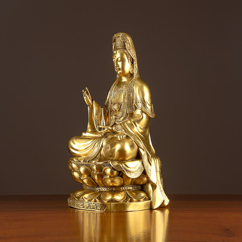 Buddha Stones Kwan Yin Avalokitesvara Wohlstand Messing Kupfer Statue Heimtischdekoration